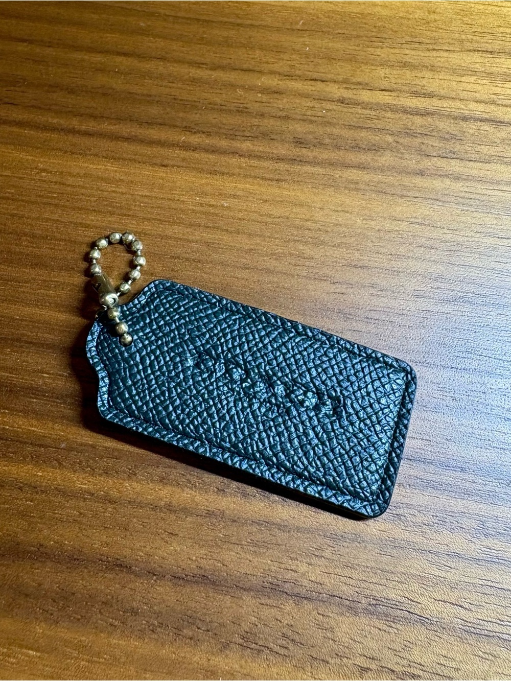 NWOT Coach Large Leather Tag Key Chain Dark Green With Gold Hardware